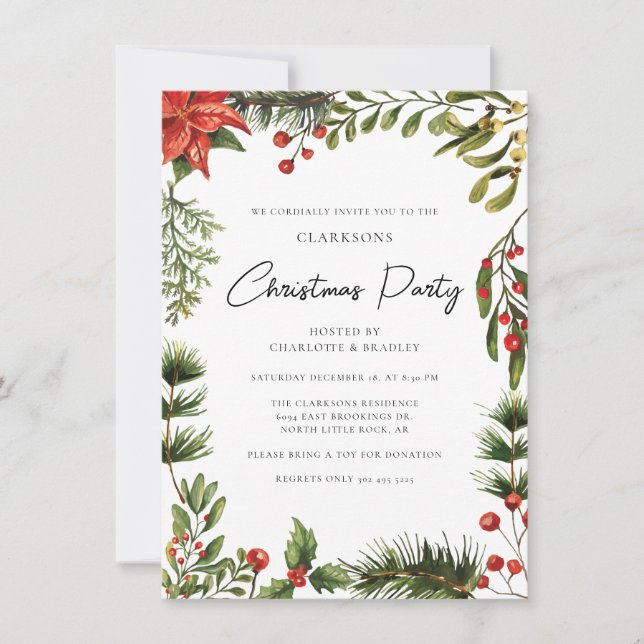Convite Floral Red Berries - Festa de Natal (Frente)