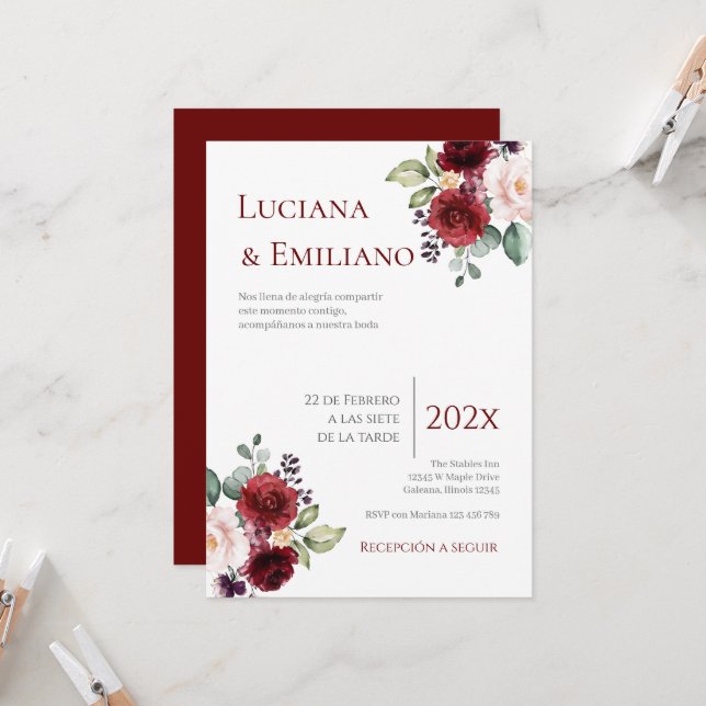 Convite Floral Red Wedding Invitation (Frente/Verso In Situ)