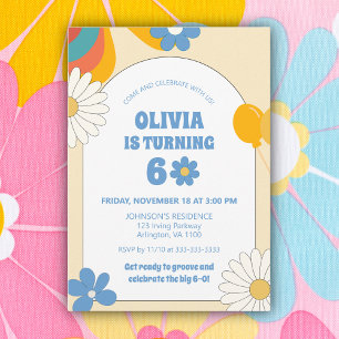 Convite Floral Retro Vinil Aniversário de Adulto 60 70 Gro