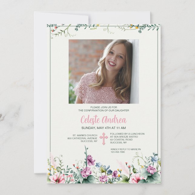 Convite Floral Revelry Photo Religious Invitation (Frente)