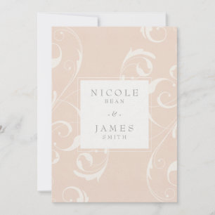 Convite Floral Rodado Branco e Pêssego Elegante Casamento