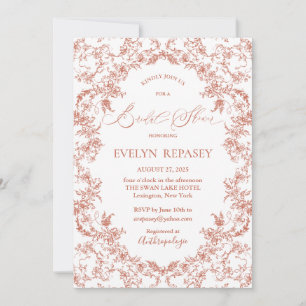 Convite Floral Romance Chinoiserie Coral Chá de panela