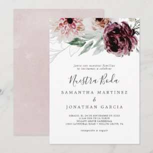 Convite Floral Romance, espanhol Nuestra Boda