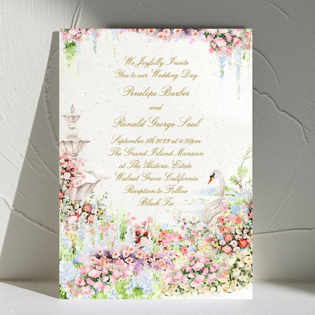 Convite floral romantic swan chic calligraphy wedding (Criador carregado)