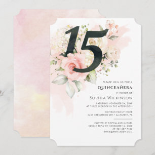 Convite Floral Rosa 15 Anos de Idade Quinceanera Rústica