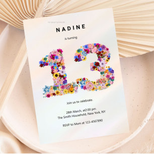 Convite Floral Rosa Aniversário de 13 Anos Jardim Primaver