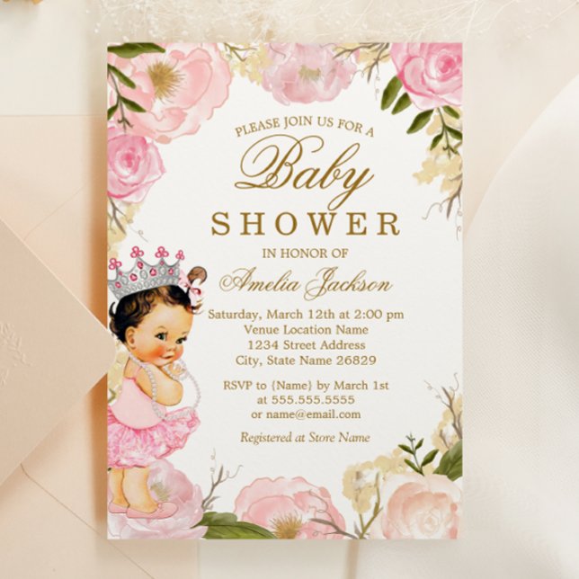 Convite Floral Rosa Baby Princess É uma Chá de fraldas (Criador carregado)