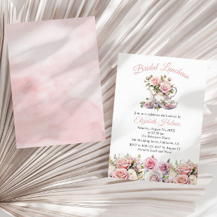 Convite Floral Rosa Bege para Almoço de Noiva