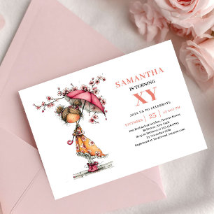Convite Floral Rosa Blush de Aniversário de Menina