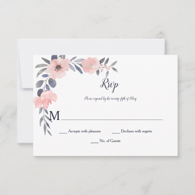 Convite Floral Rosa - Branco - Casamento | (Frente)