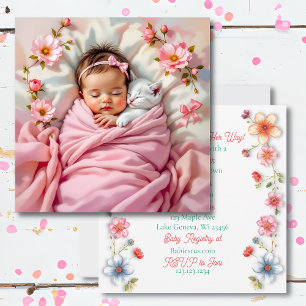 Convite Floral rosa-Chá de fraldas-doce