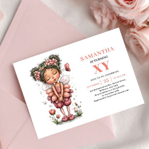 Convite Floral Rosa de Aniversário da Encantadora