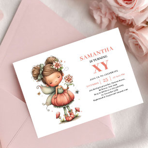 Convite Floral Rosa de Aniversário da Menina Fada