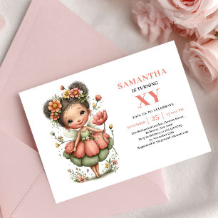 Convite Floral Rosa de Aniversário de Menina Fada
