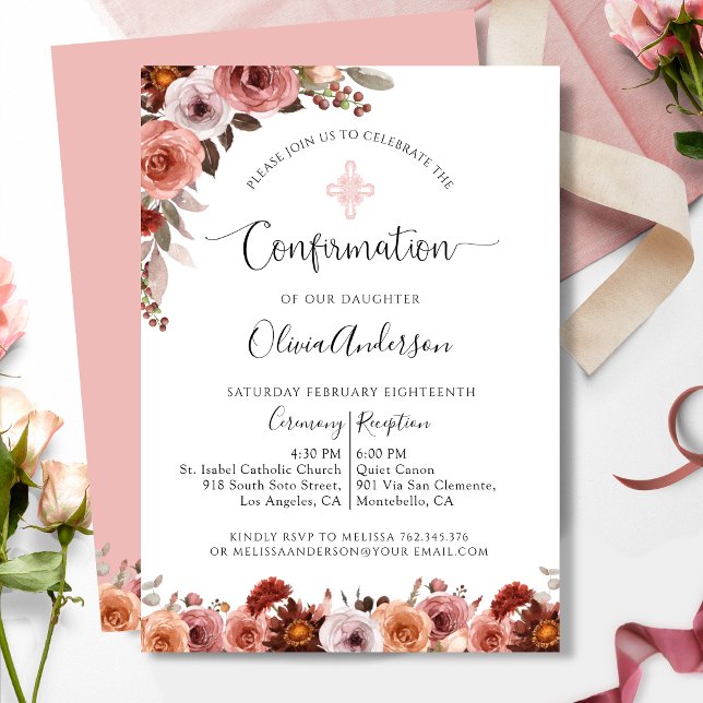 Convite Floral Rosa de Confirmação de Menina (Criador carregado)