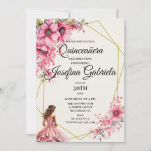 Convite floral rosa de Quinceañera