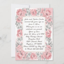 Convite Floral Rosa e Prata 25º Aniversário