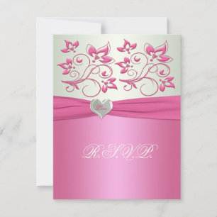 Convite Floral rosa e Verde pálido com RSVP de Coração II