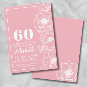 Convite Floral Rosa Elegante Aniversário de 60 anos