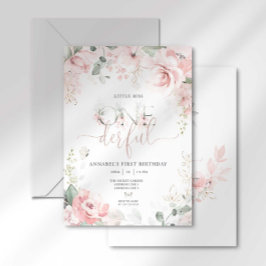 Convite Floral Rosa Little Miss Onederful