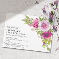 Floral Rosa | Moderno Elegante Qualquer Aniversári