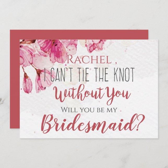 Convite Floral Rosa, não posso amarrar o nó sem você (Frente/Verso)