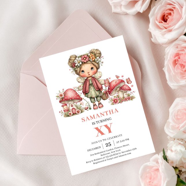 Convite Floral Rosa Pálido para 2º Aniversário da  (Cute Fairy 2nd Birthday Blush Pink Floral Invitation)