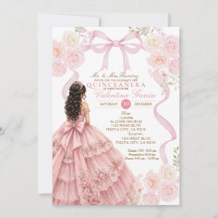 Convite Floral Rosa para Quince Anos