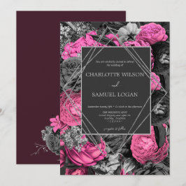 Convite Floral Rosa Preto | Modern Chic Floral Wedding Inv