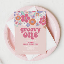 Convite Floral Rosa Retro Groovy One