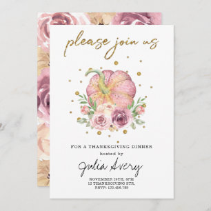 Convite Floral Rosa-Rosa de Ação de Graças