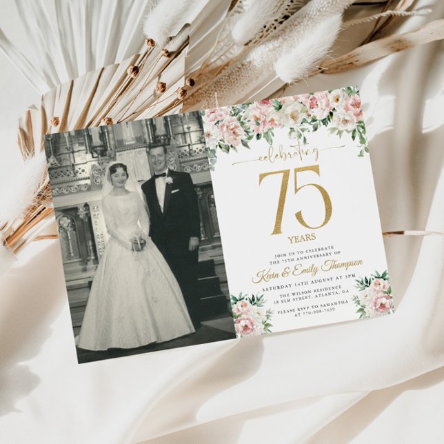 Convite Floral Rosa Rubor 75º Aniversário (Criador carregado)