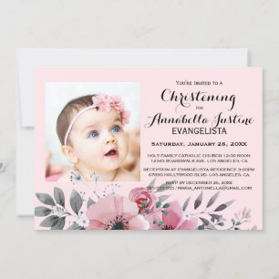 Convite Floral Rosa Suave BATISMO Evento Elegante