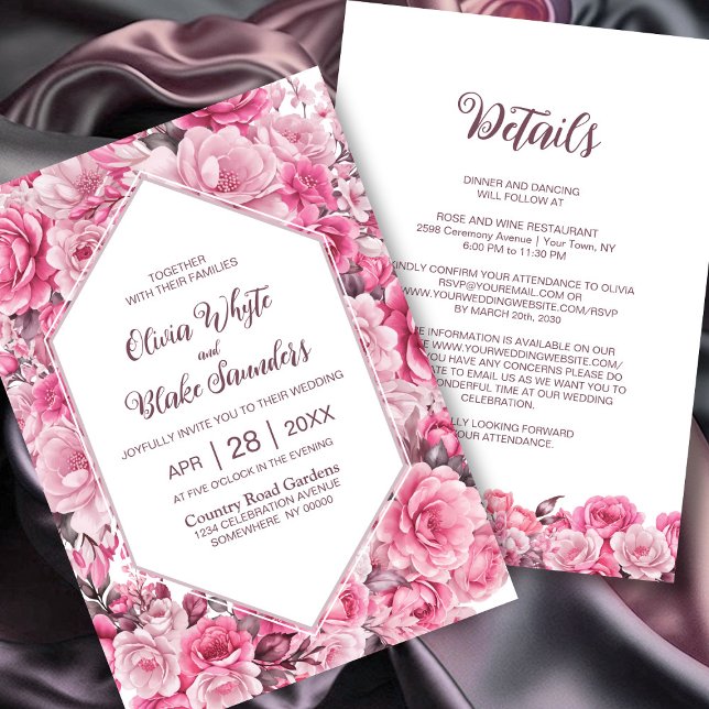 Convite Floral Rosa Tudo Em Um Casamento (Criador carregado)