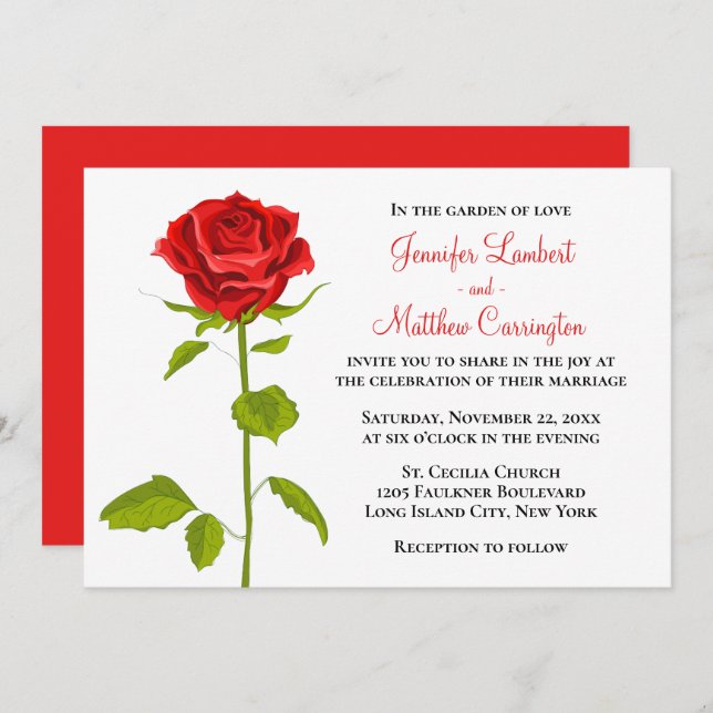 Convite Floral Rosa vermelha Casamento Romântico Flor Eleg (Frente/Verso)