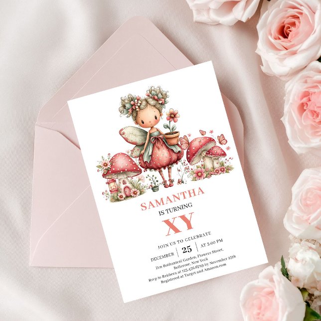 Convite Floral Rosado do 2º Aniversário da Fada Fl (Blossom Fairy 2nd Birthday Blush Floral Invitation)