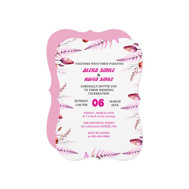 Convite Floral Rose Wedding Invitation: Blush Pink (Frente/Verso In Situ)