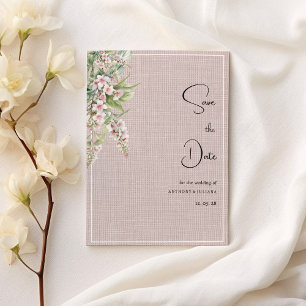 Convite Floral roxa-rosado-rústico-botânico Guarde a Data