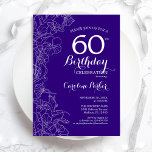 Convite Floral roxo 60ª Festa de aniversário<br><div class="desc">Floral roxo 60º Convite de aniversário. Design minimalista moderno com desenhos botânicos em destaque e letra de script de tipografia. Simples trendy convida cartão perfeito para uma festa de na moda. Pode ser personalizado para qualquer idade. Impressos convites Zazzle ou modelo de impressão digital instantânea para download.</div>