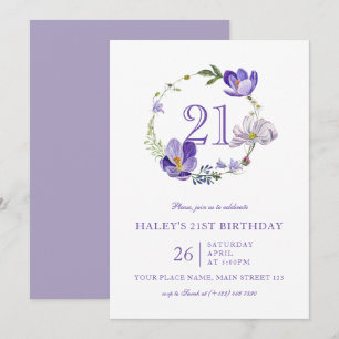Convite Floral Roxo aniversário de 21 anos