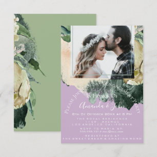 Convite Floral roxo da foto do chá de panela da festa de