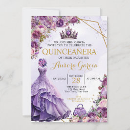 Convite Floral Roxo de Quinze Anos