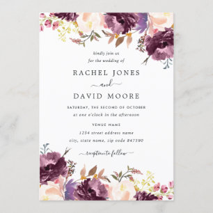 Convite floral roxo do casamento da flor da