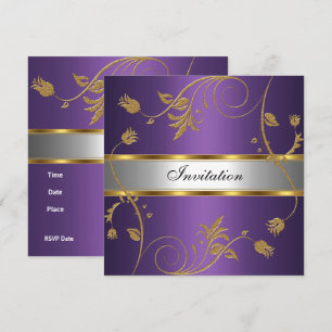 Convite Floral Roxo Dourado Prata Elegante