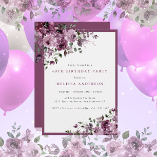 Convite Floral Roxo Elegante Qualquer Festa de aniversário