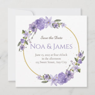 Convite Floral Roxo Moderno Elegante Salvar a Data