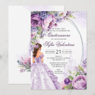 Convite Floral Roxo Prata para Quinze Anos