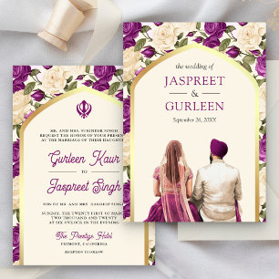 Convite Floral Roxo Punjabi Anand Karaj Casamento Sikh