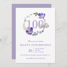Convite Floral Roxo Vintage 100º Aniversário