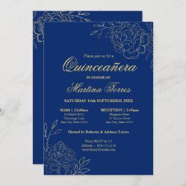Convite Floral Royal Blue Fine Art Quinceanera